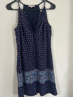 Skies Are Blue Navy Mini Dress with Pink Dot & Paisley Band